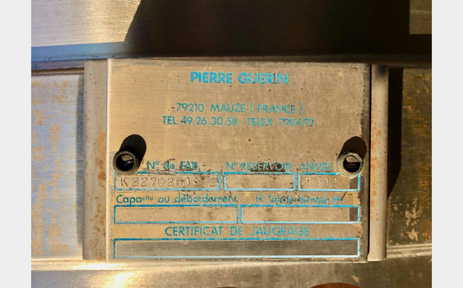 316 stainless steel storage tank 123 HL (12 300 liters) PIERRE GUERIN