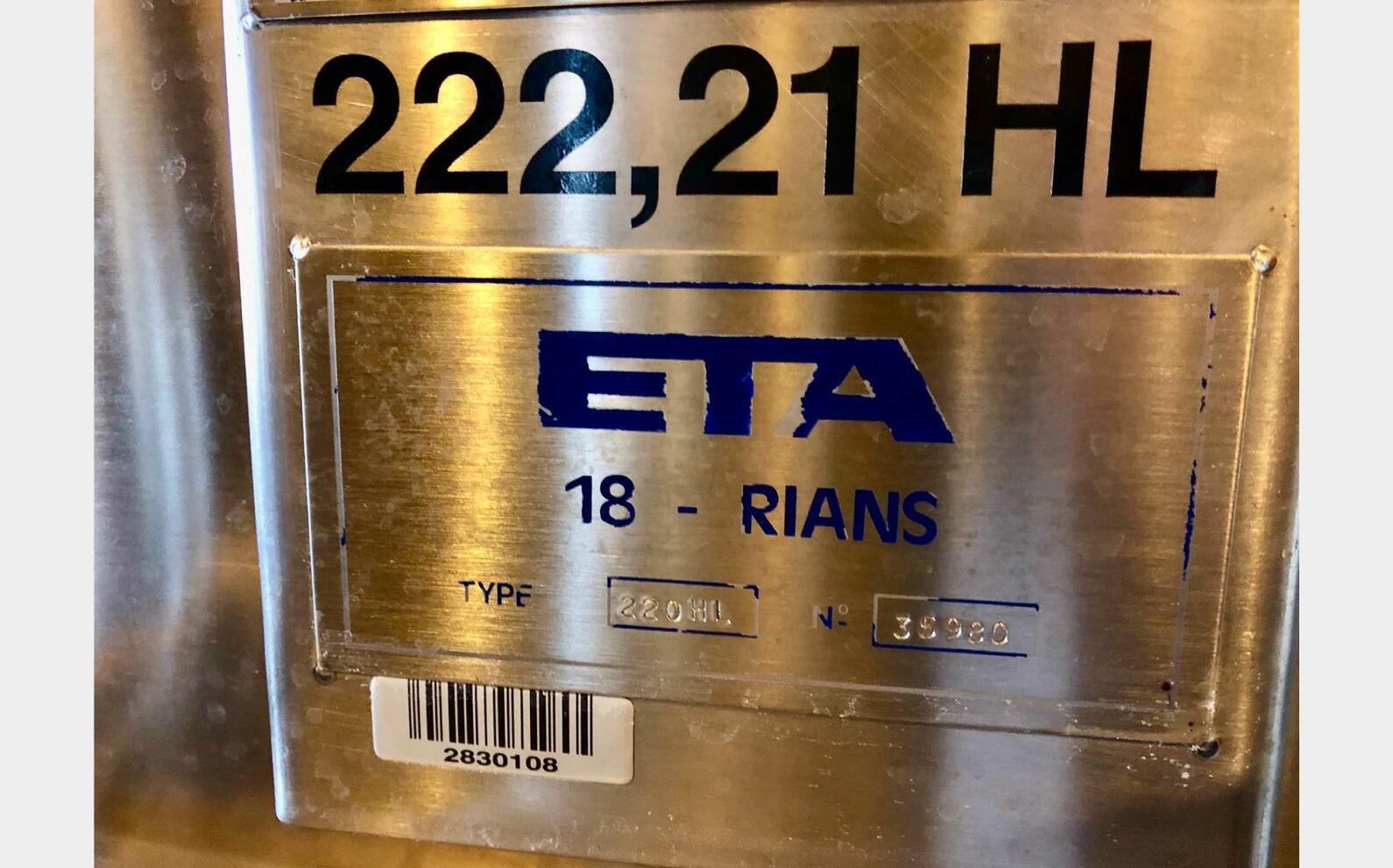 Cuve inox 304 - Thermor&eacute;gul&eacute;e 225 HL + 123 HL (34 800 litres) ETA