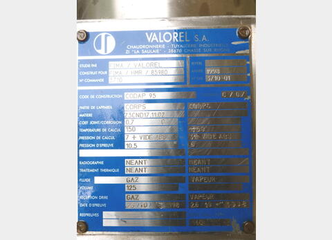 Filtre TMF INOX 316L Volume : 125 litres
