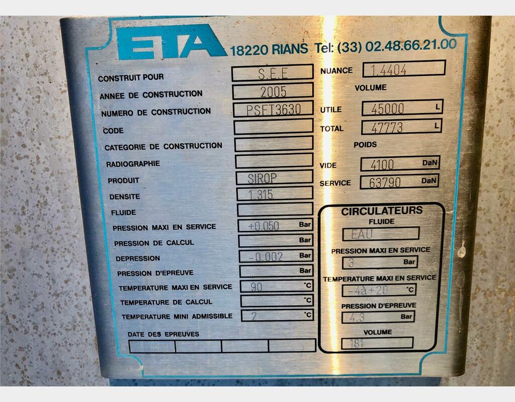 316L agitated stainless steel tank - Double jacketed and insulated circuit