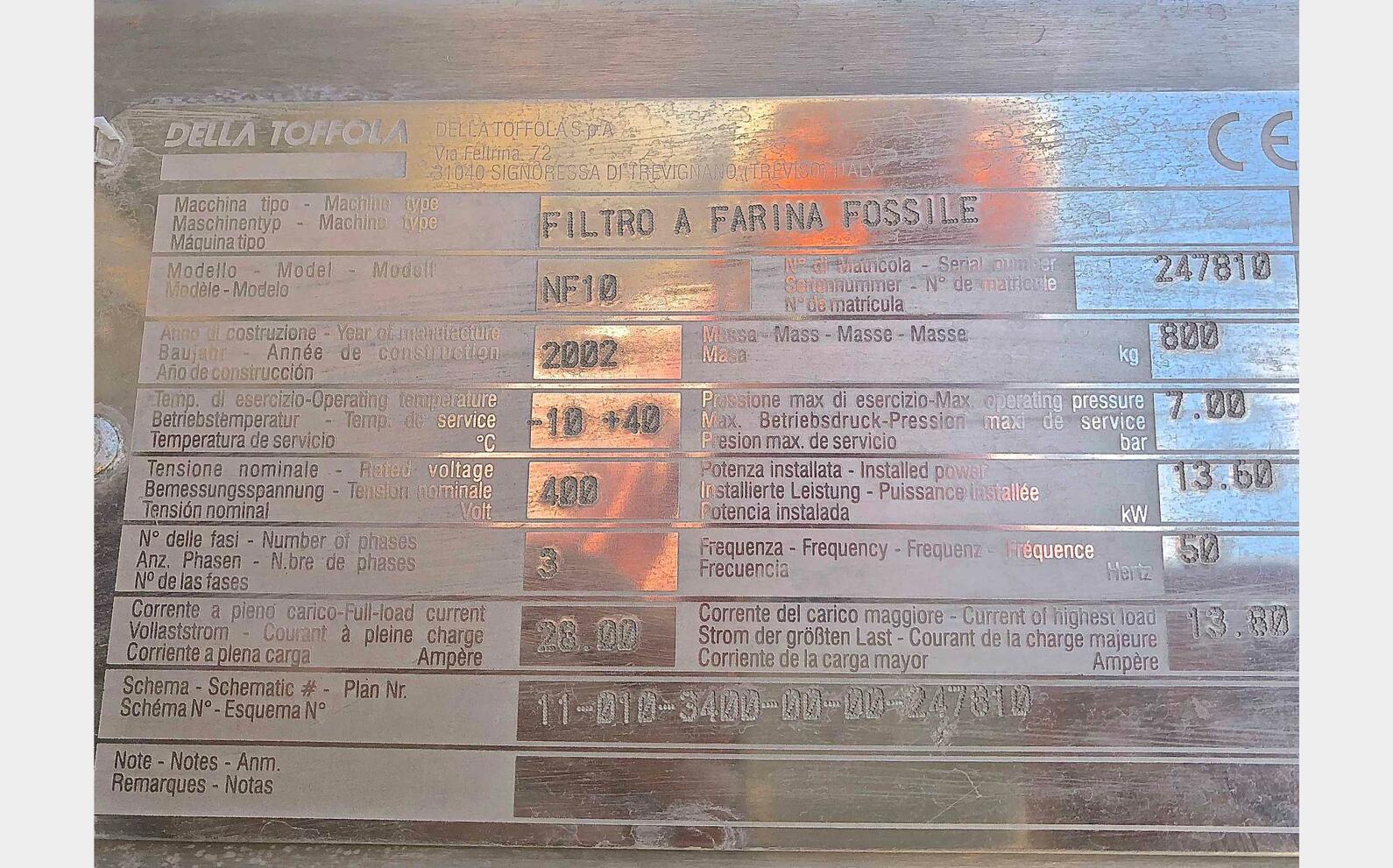 Filtre &agrave; terre - NF 10 ATEX D&eacute;bit : 300 HL/h DELLA TOFFOLA