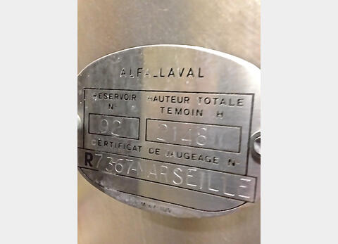 Cuve  INOX cylindrique horizontale Marque : ALFA LAVAL