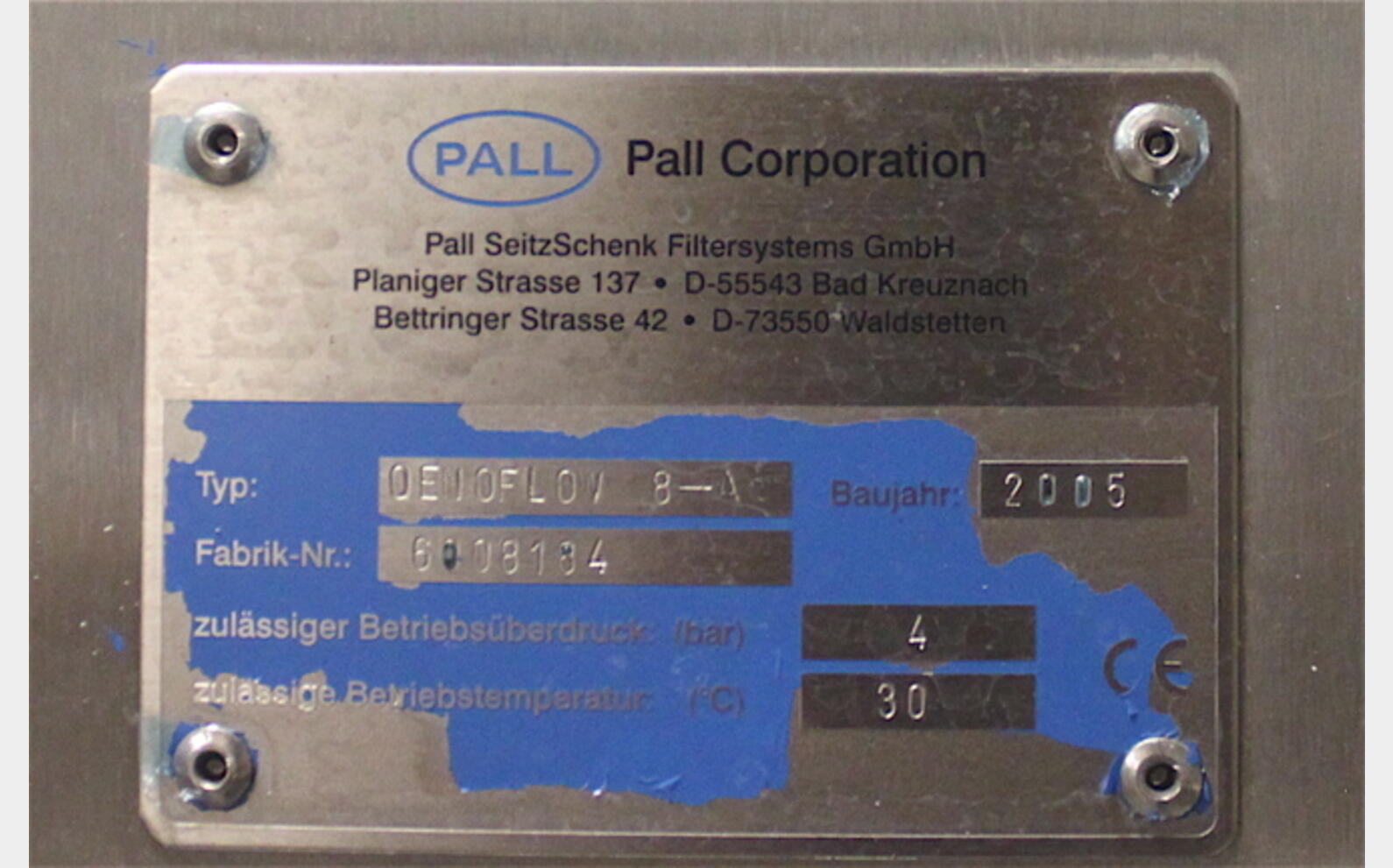 Filtre tangentiel PALL type OENOFLOW 8-A Provenance : vinicole