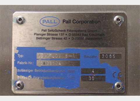  PALL crossflow filter type OENOFLOW 8-A Source: winery
