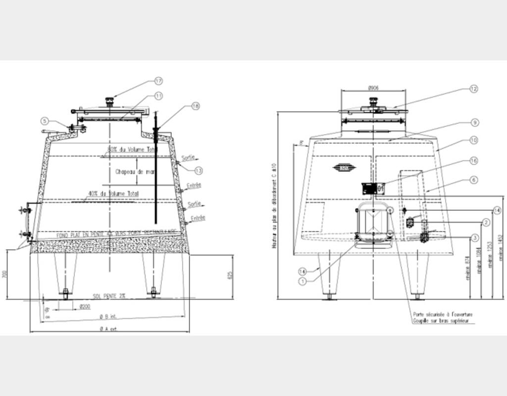 Cuve tronconique climatisée et isolée - Volume : 55 HL (5500 litres)