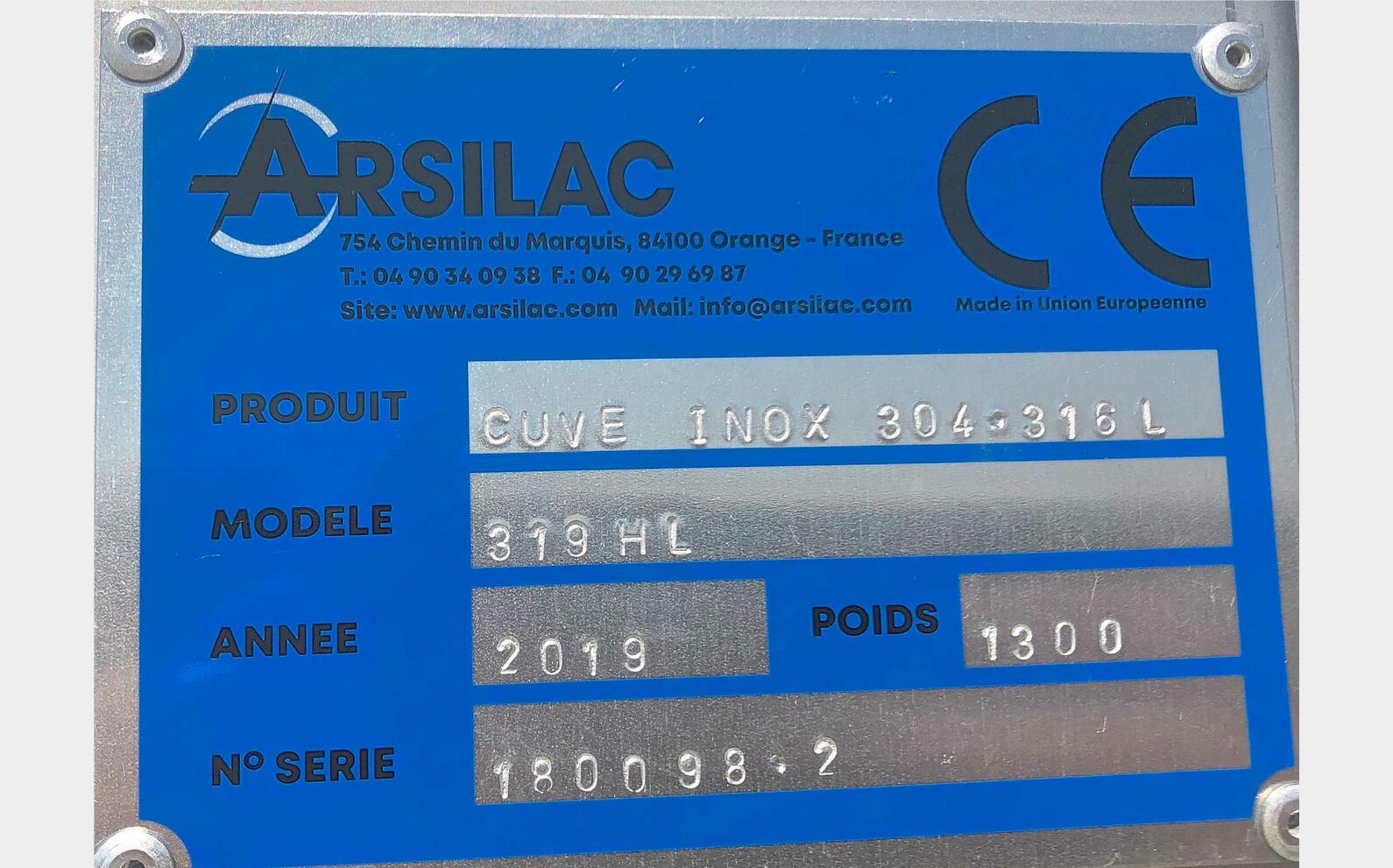 Cuve inox 304L - Stockage 320 HL (32 000 Litres) ARSILAC