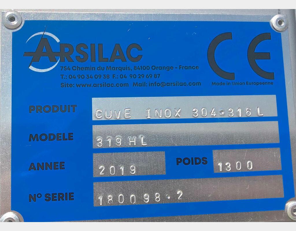 Cuve inox 304L - Stockage - Fond conique incliné