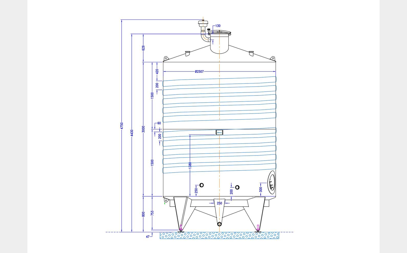 Cuve inox 316L - Fond conique inclin&eacute; 151 HL (15100 Litres) ARSILAC