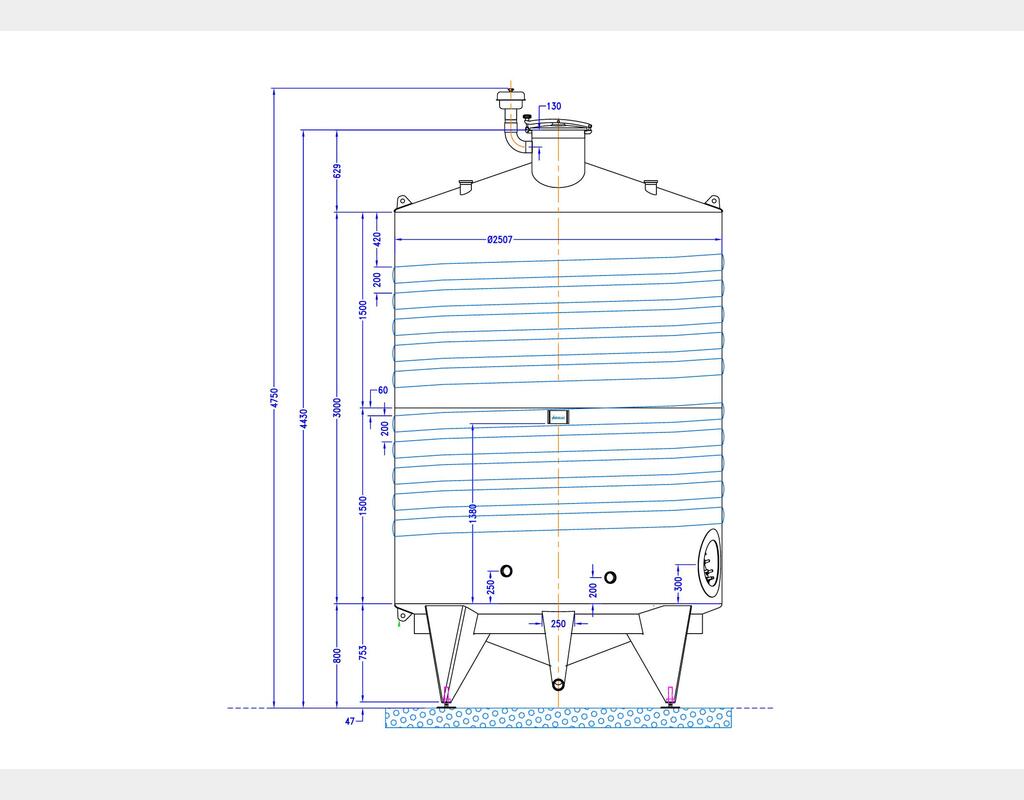 316L stainless steel storage tank - thermoregulated - Cylindrical - Off-centre conical dome