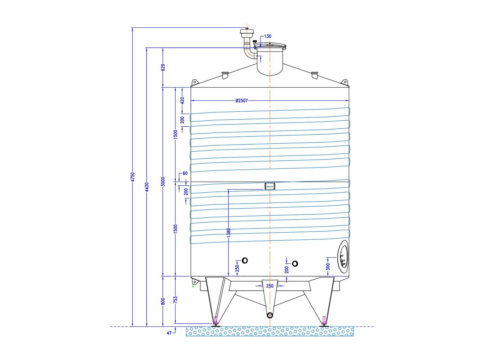 Cuve inox 316L - Stockage - Fond conique incliné
