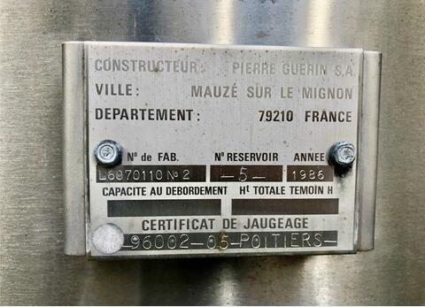 Cuve inox 316L - thermor&eacute;gul&eacute; 1016 HL (101 600 litres) PIERRE GUERIN