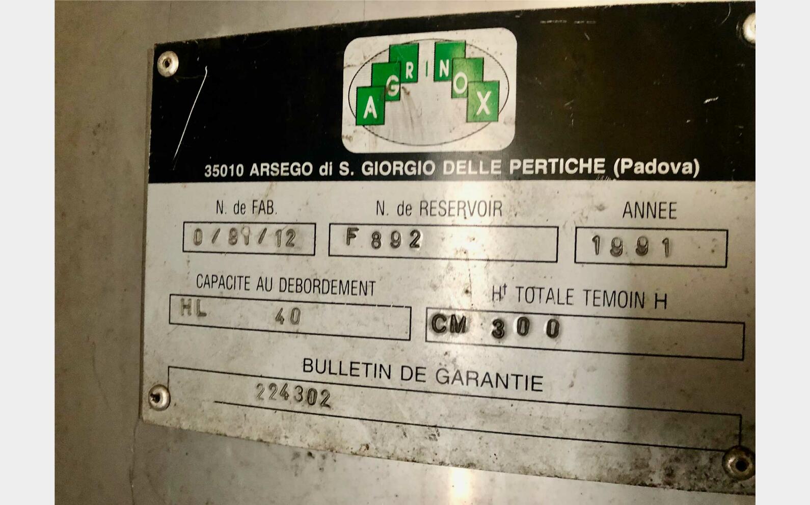 Stainless steel tank - Floating cap 40 HL (4 000 liters)