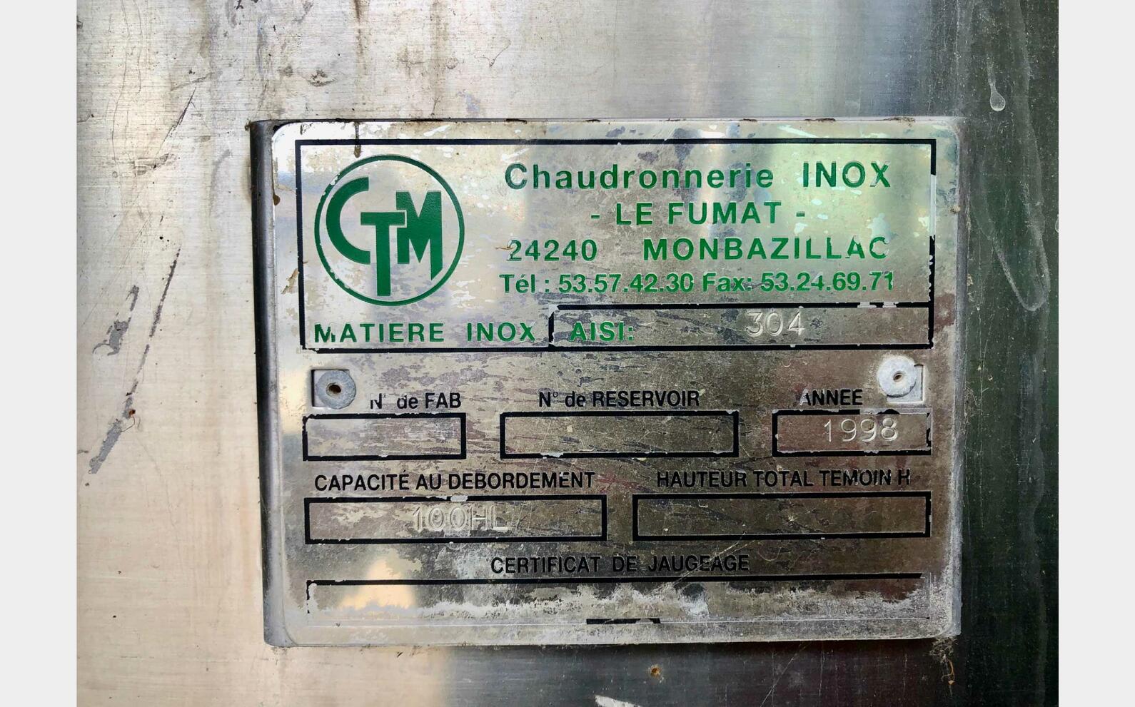 Stainless steel tank on legs 100 HL (10 000 liters) CTM