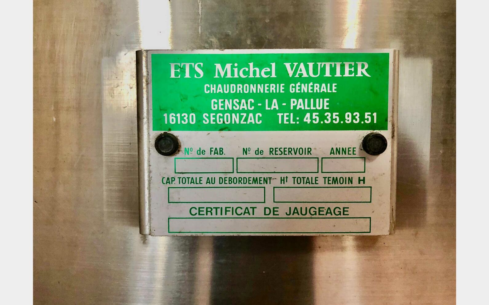 Cuve inox 304 fond plat 125 HL (12 500 litres) VAUTIER