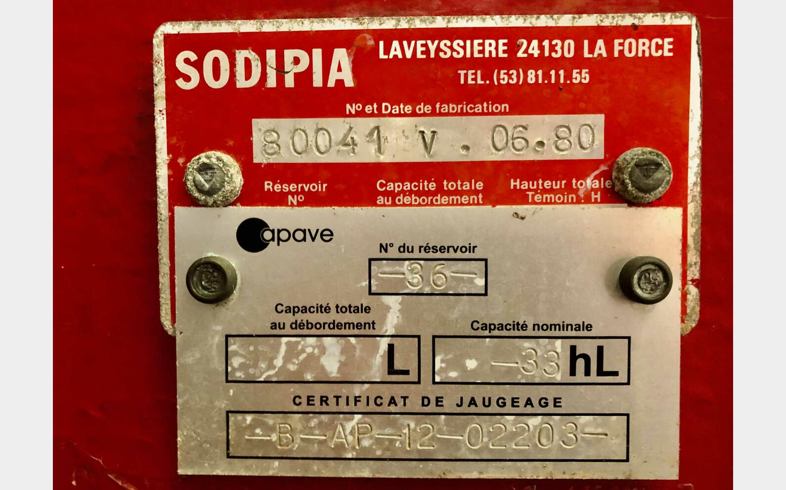 Fiber tank - Storage 33 HL (3,300 liters) SODIPIA