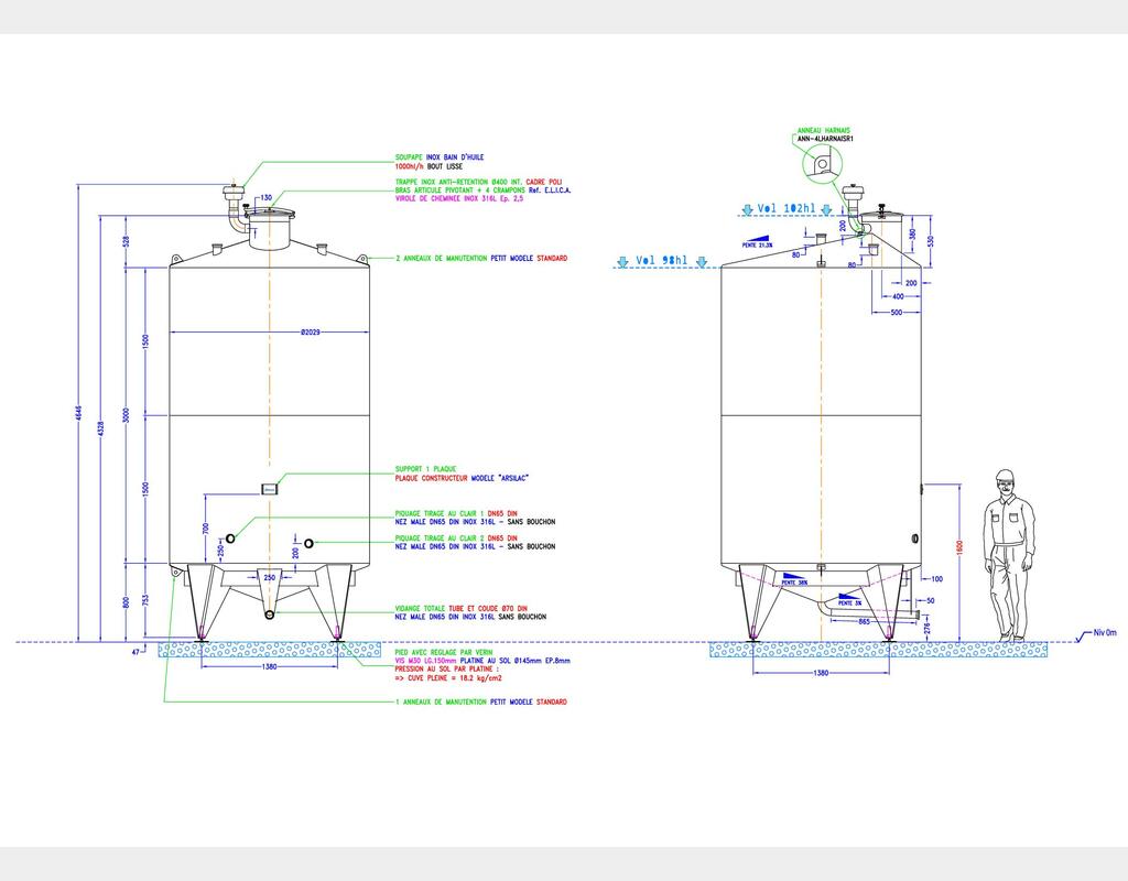Cuve inox 316L - Fond conique 101 HL (10 100 litres) ARSILAC