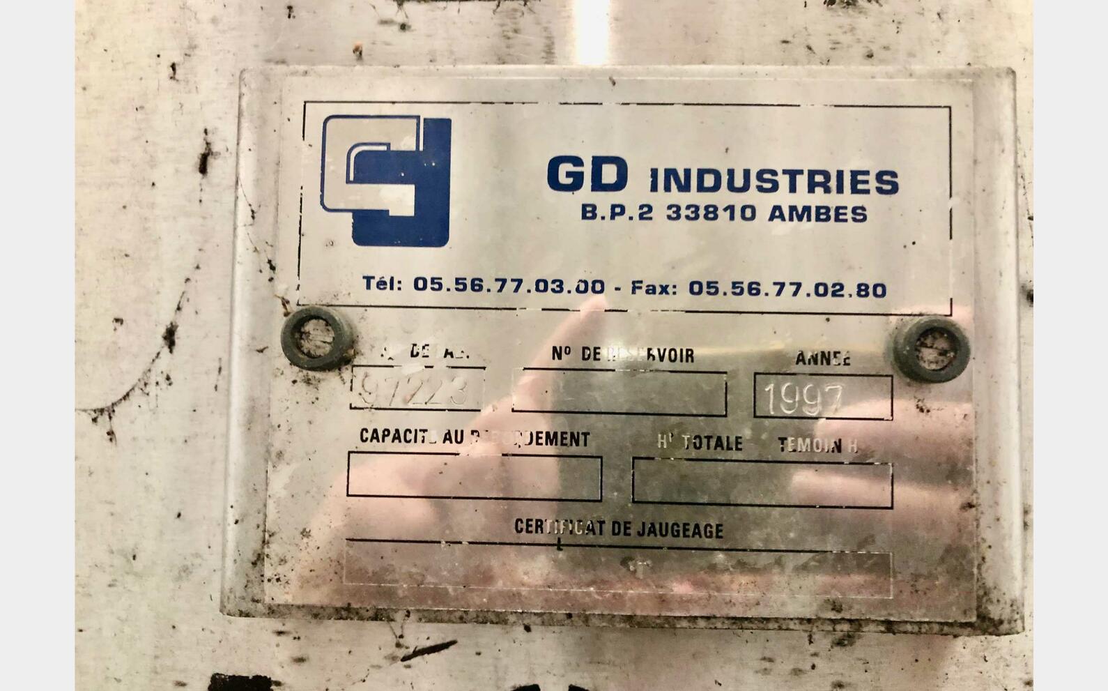 Cuve inox - Sur pieds 105 HL (10 500 litres) GD INDUSTRIES