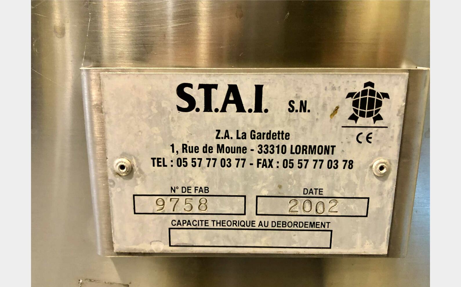 304L stainless steel tank - Flat bottom 190 HL (19 000 litres) STAI