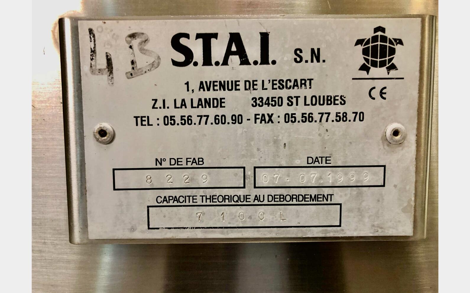 304L stainless steel tank 71 HL (7 100 litres) STAI