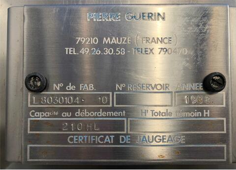 Stainless steel tank - Double wall 210 HL (21 000 litres) PIERRE GUERIN