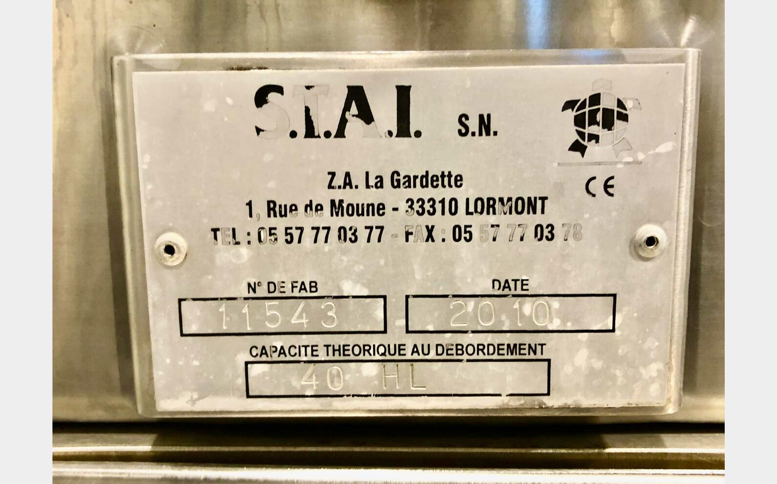 Cuve inox 304L 40 HL (4 000 litres) STAI