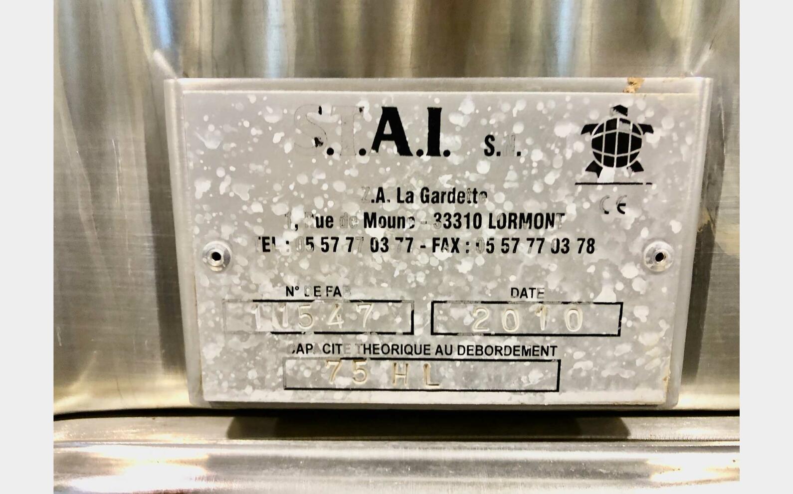 304L stainless steel tank 75 HL (7 500 litres) STAI