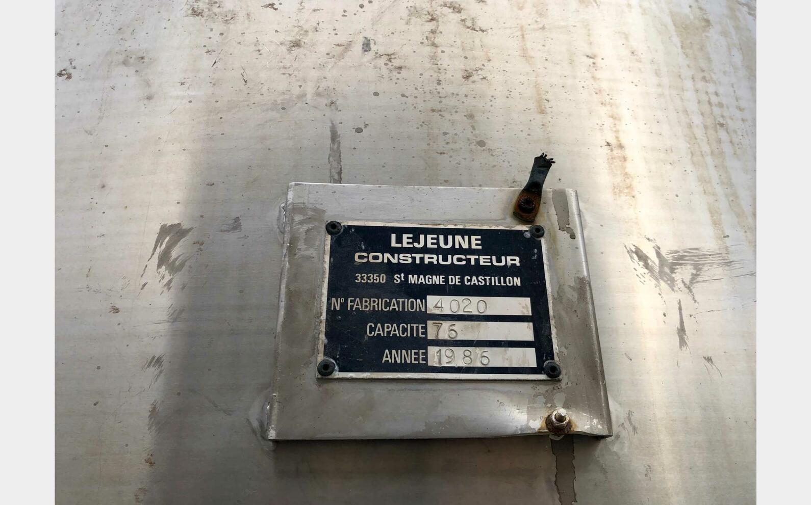 Cuve inox 76 HL (7 600 litres) LEJEUNE