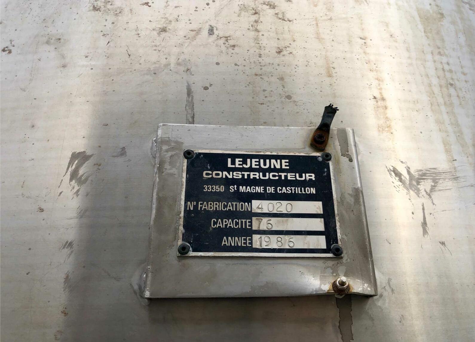Stainless steel tank 76 HL (7 600 liters) LEJEUNE