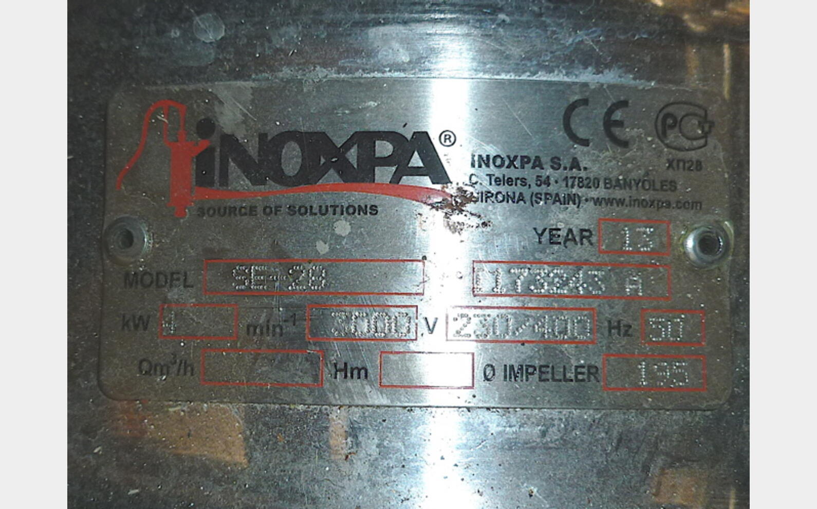 Pompe centrifuge INOX 316L Ann&eacute;e : 2013