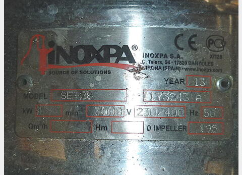 Pompe centrifuge INOX 316L Ann&eacute;e : 2013