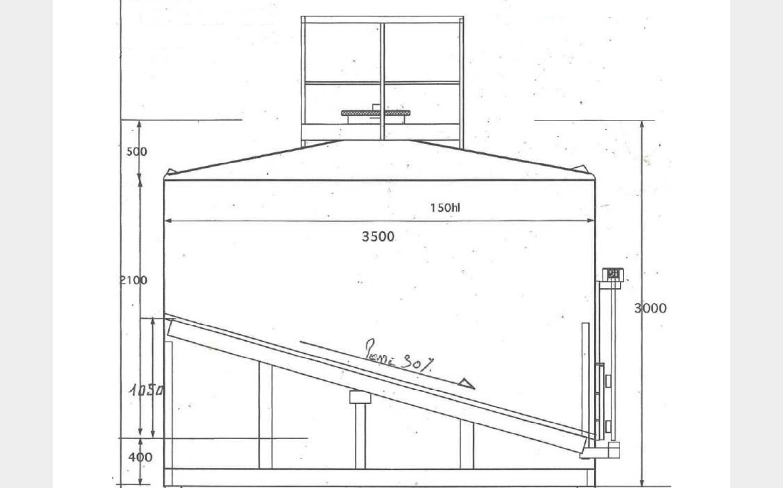 Cuve inox 304 fond inclin&eacute; &agrave; 30% 150 HL (15 000 litres) MANGEARD