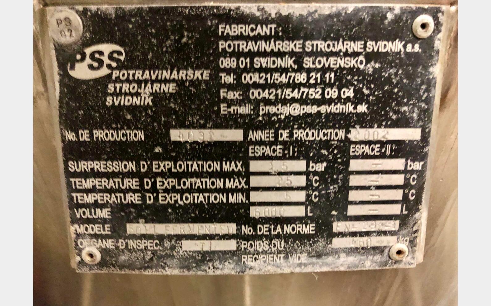 Stainless steel tank - Cylindro conical 60 HL (6 000 litres) PSS