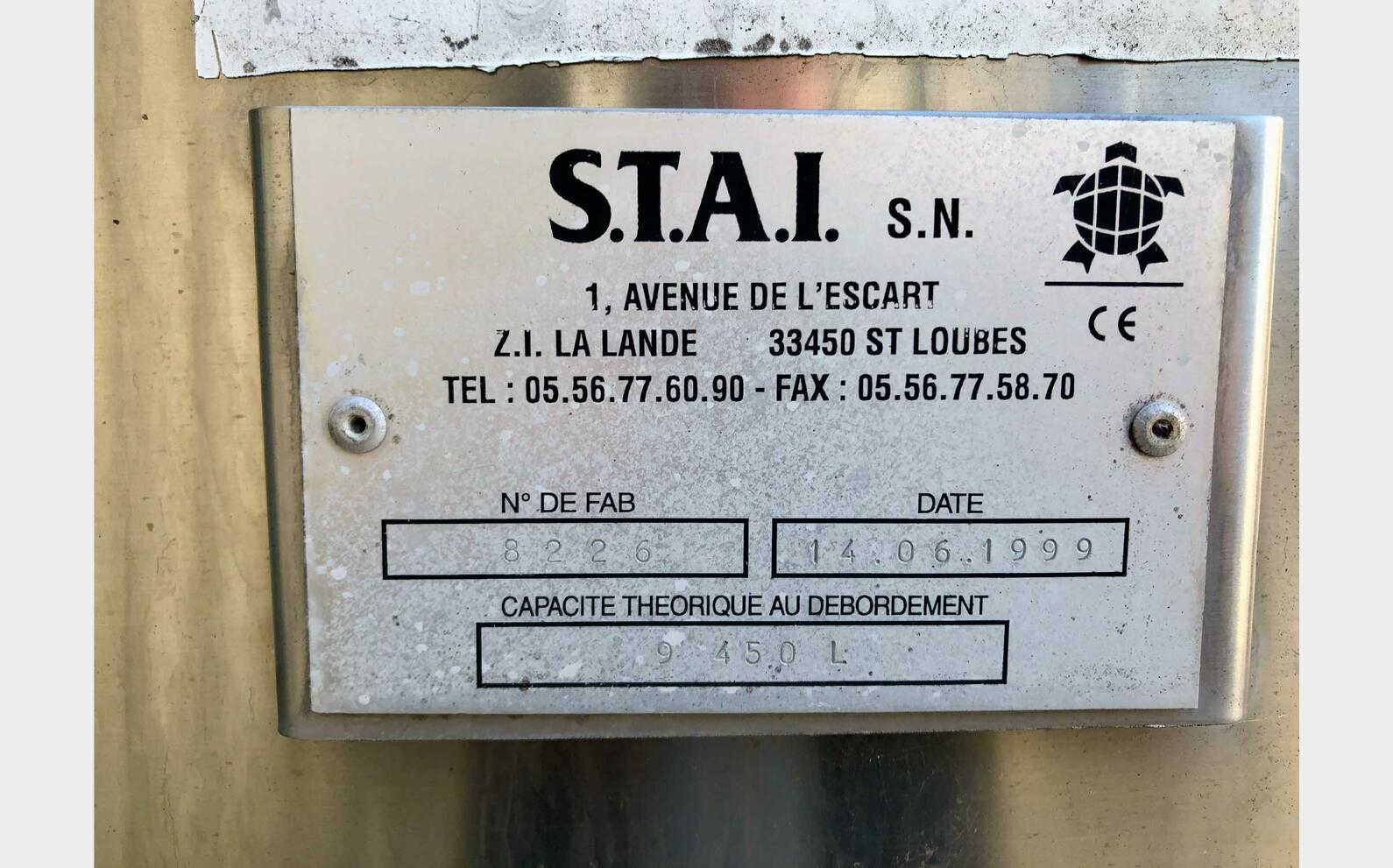 Cuve inox - Stockage 94,5 HL (9 450 litres) STAI
