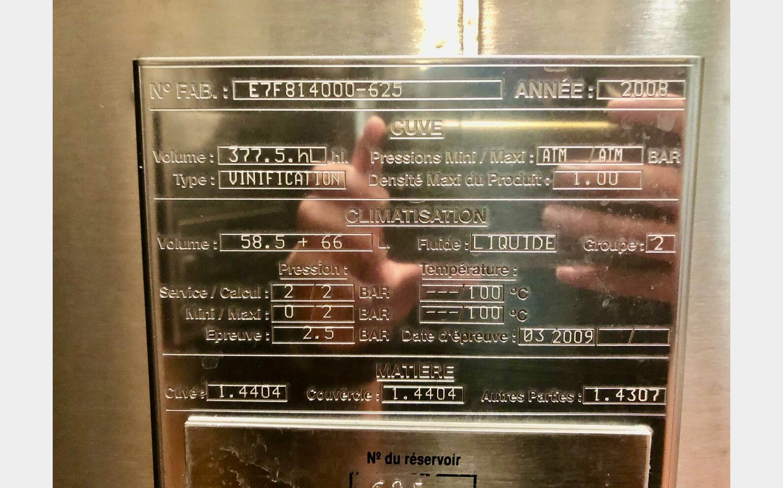 Stainless steel tank 316L - 03/23-81 377.50 HL (37750 litres) PIERRE GUERIN