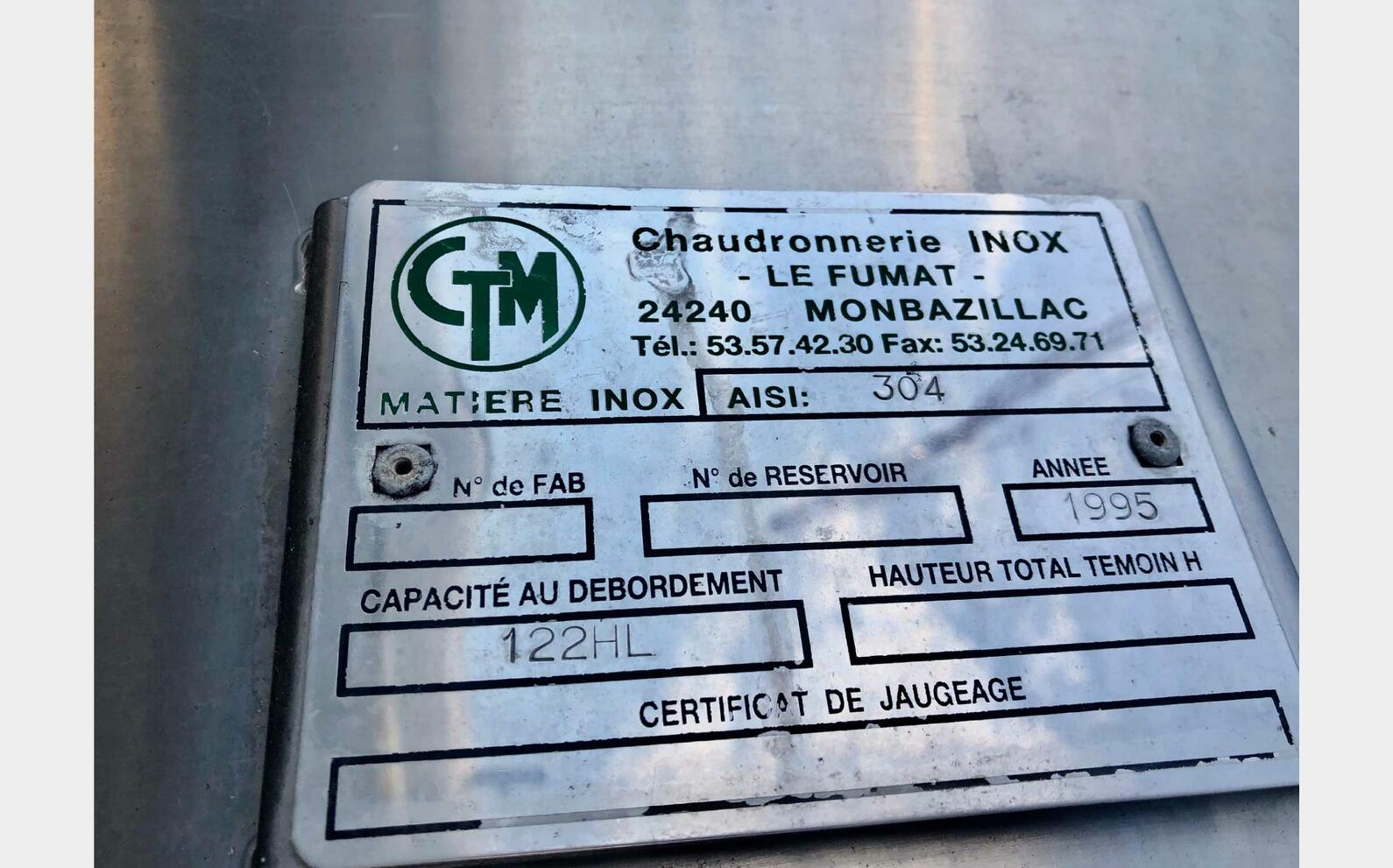 Stainless steel tank - Closed 122 HL (12 200 liters) CTM