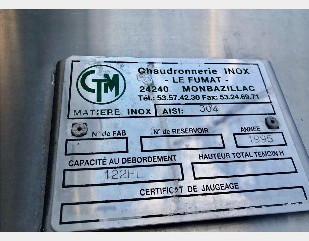 Cuve INOX fermée - Fond conique sur pieds