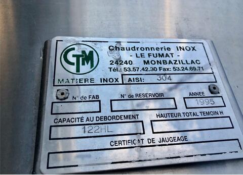 Cuve inox - Ferm&eacute;e 122 HL (12 200 litres) CTM