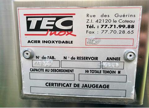 Cuve inox 304 - Sur pieds 375 HL (37 500 litres) TEC INOX