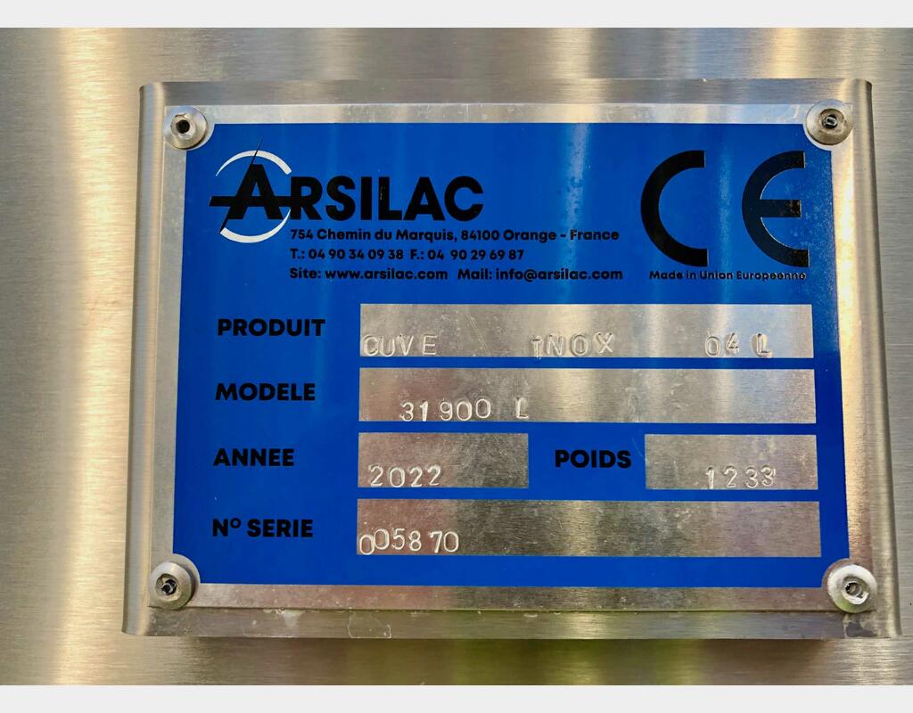 Cuve en acier inox 304L - Stockage - Fond conique incliné - 12/22-4