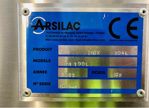 Cuve inox 304 fond conique sur pieds 211 HL (21 100 Litres) ARSILAC