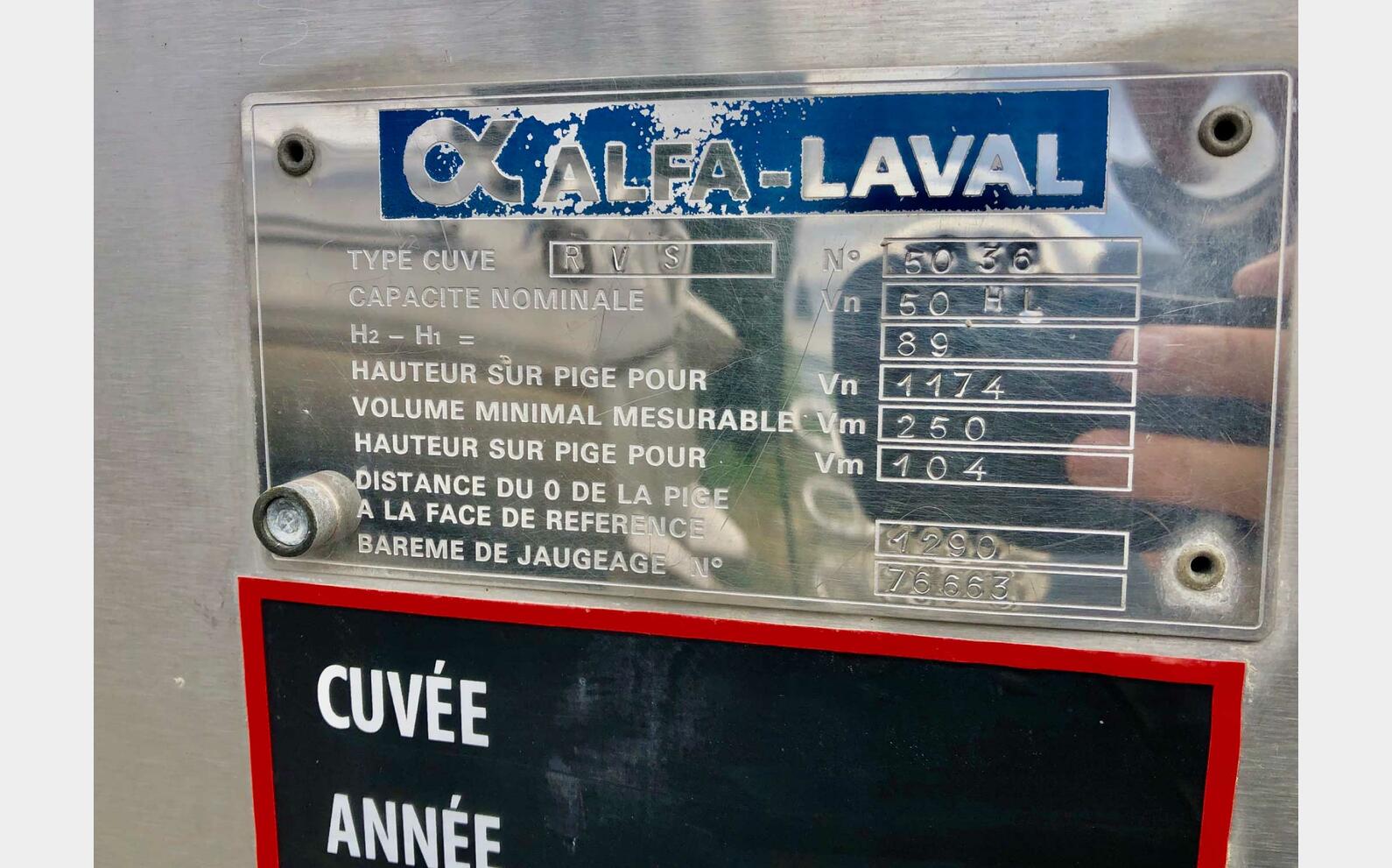 Stainless steel tank - Milk cooling tank 50 HL (5 000 litres) ALFA LAVAL