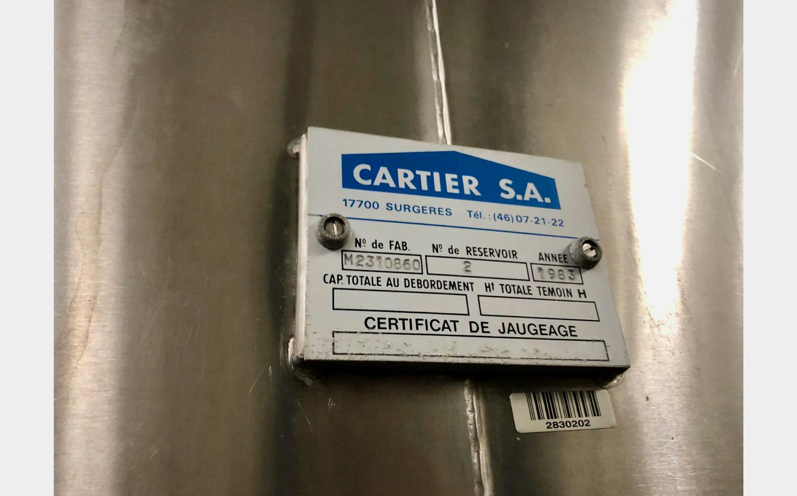Cuve inox - Sur socle 205 HL (20 500 litres) CARTIER