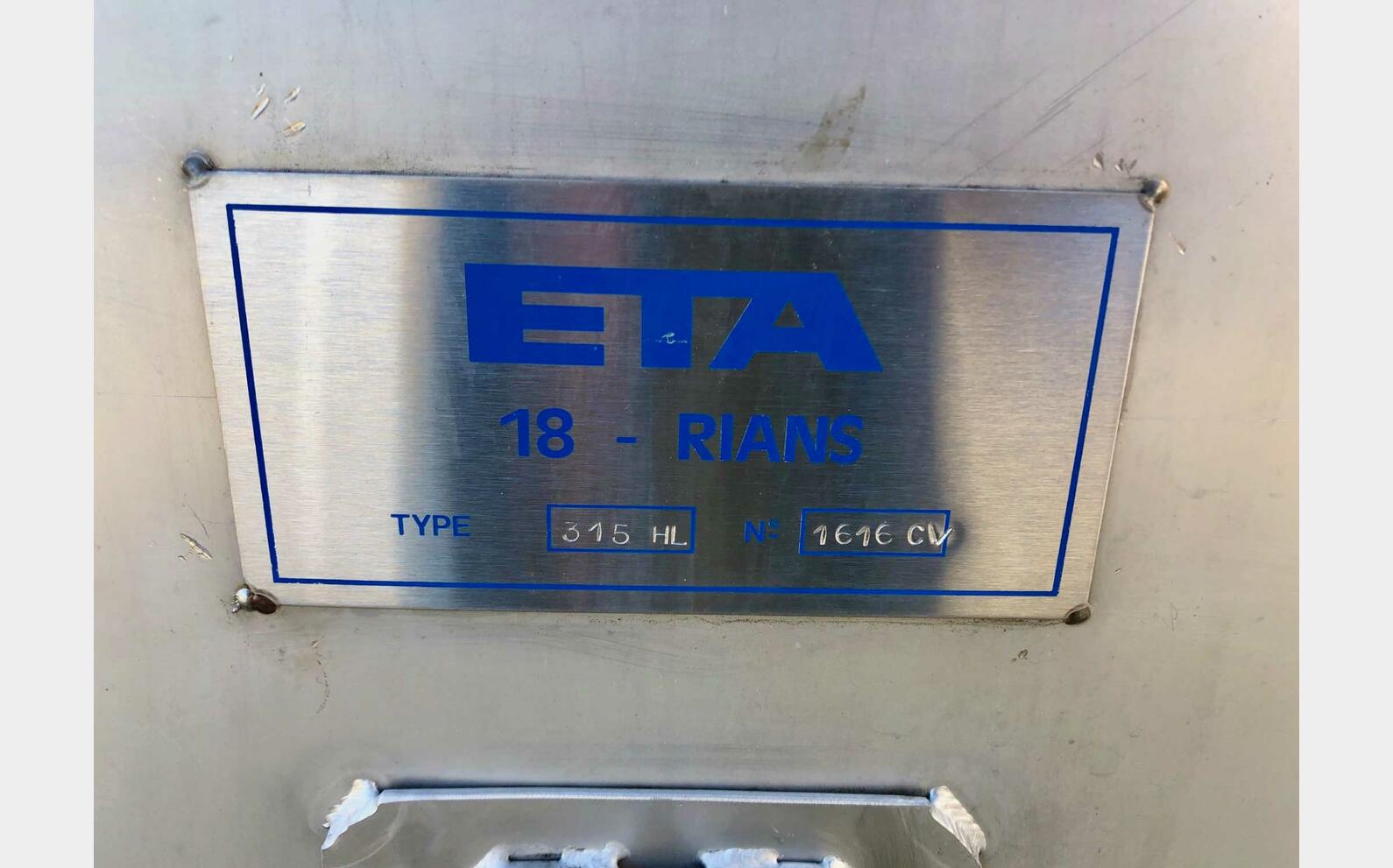 304 stainless steel tank 315 HL (31,500 litres) ETA
