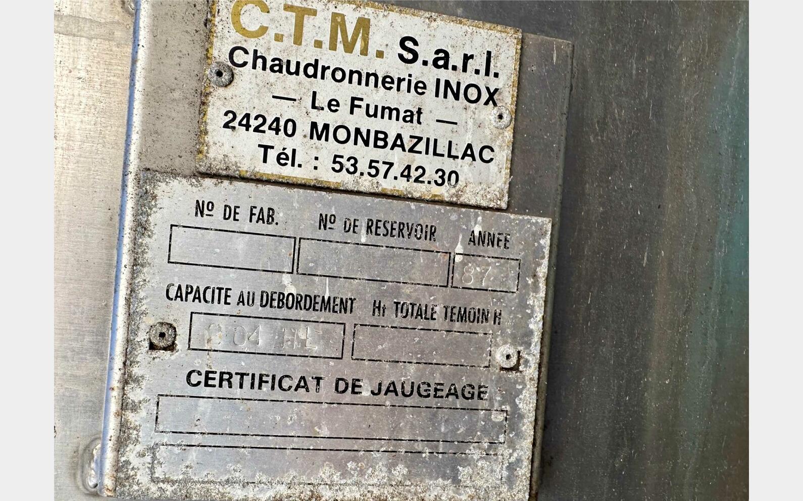 Cuve inox - Drapeau int&eacute;rieur 200 HL (20.000 litres) CTM