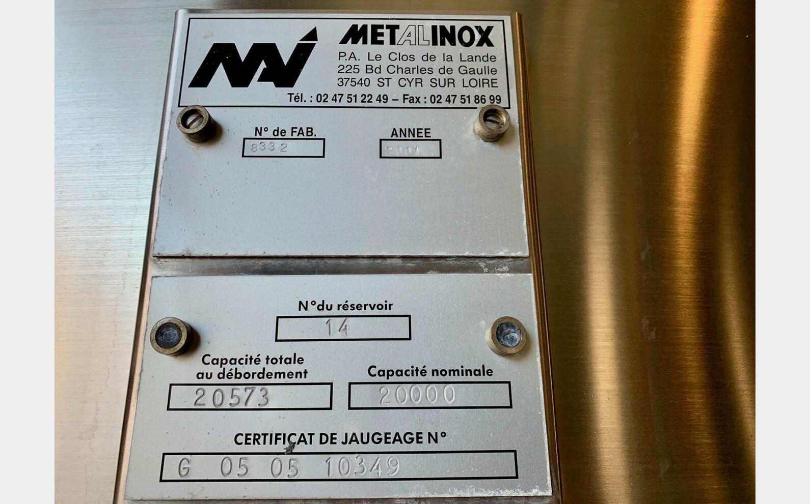 Cylindrical stainless steel tank 200 HL (20,000 litres) METALINOX