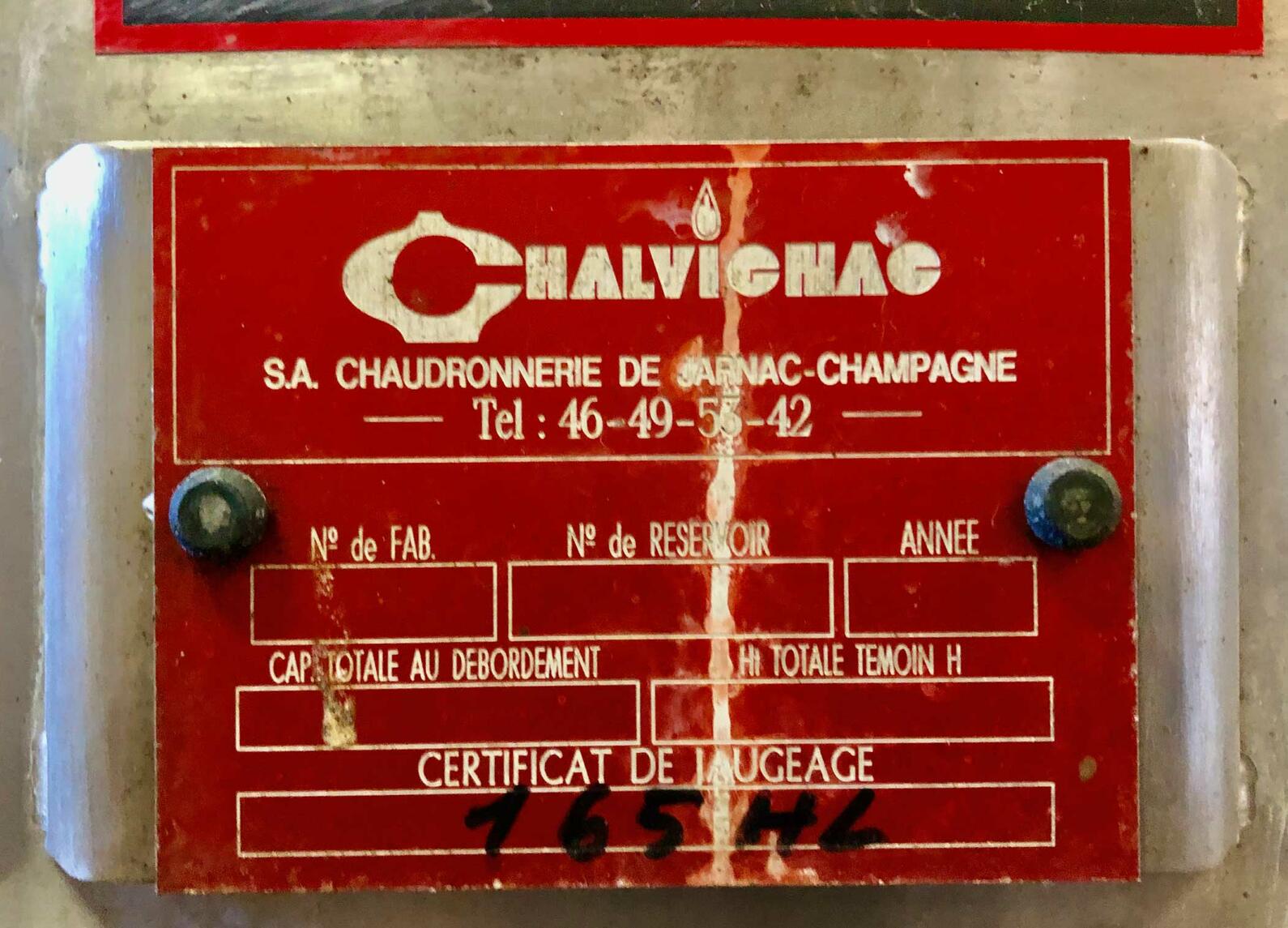 Cuve inox 304 fond plat 165 HL (16500 litres) CHALVIGNAC