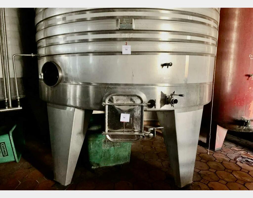 Cuve inox 304 de vinification - Fond conique sur pieds avec circuits