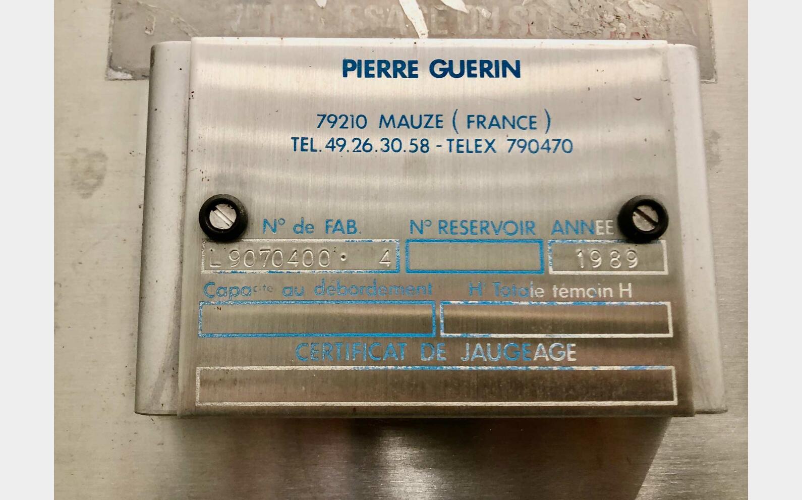 Stainless steel tank - Flat bottom 189 HL (18,900 litres) PIERRE GUERIN