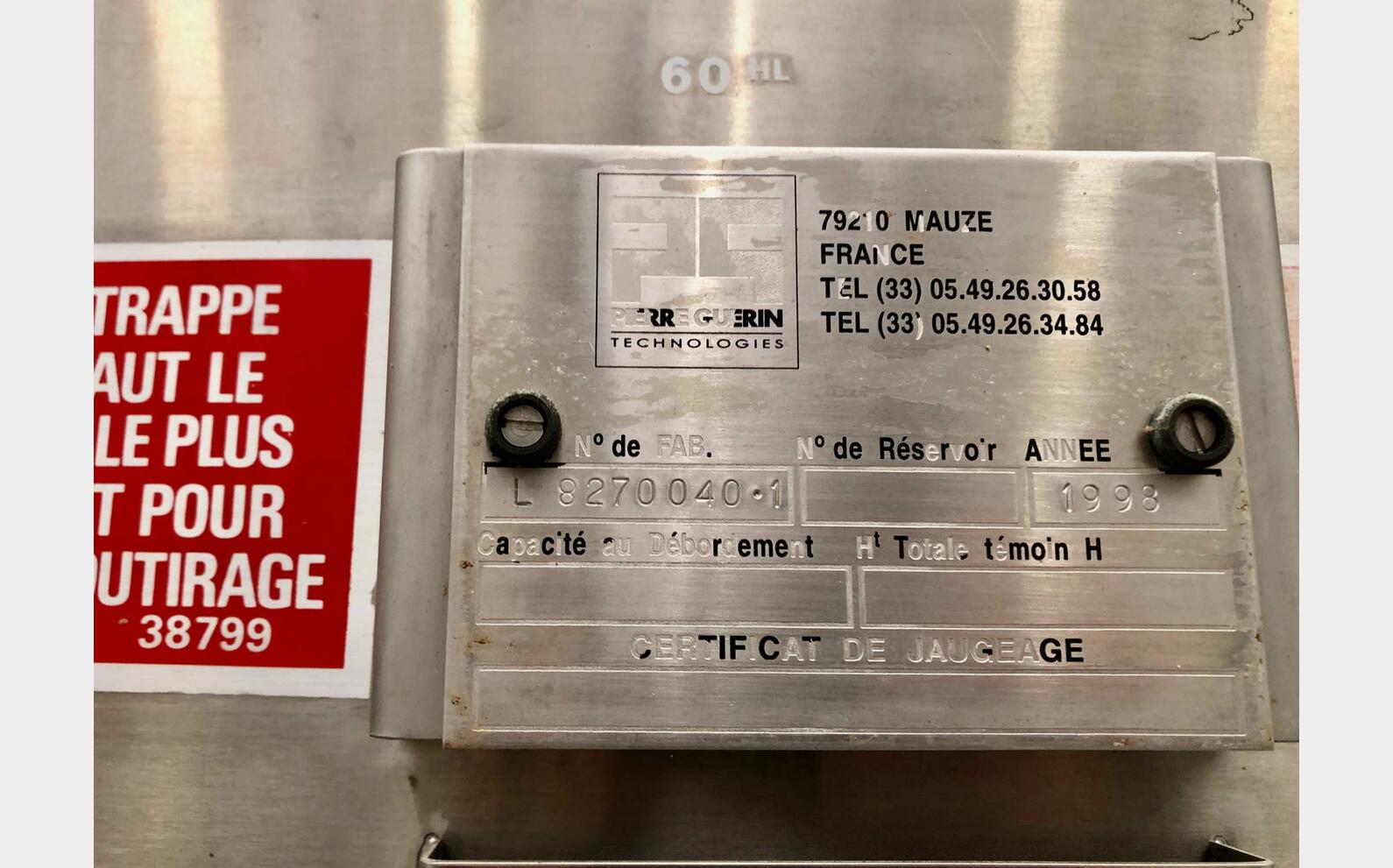 304L Stainless steel tank - Flat bottom 60 HL (6,000 litres) PIERRE GUERIN