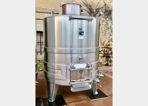 Cuve inox 304L verticale cylindrique - Fond plat incliné sur pieds